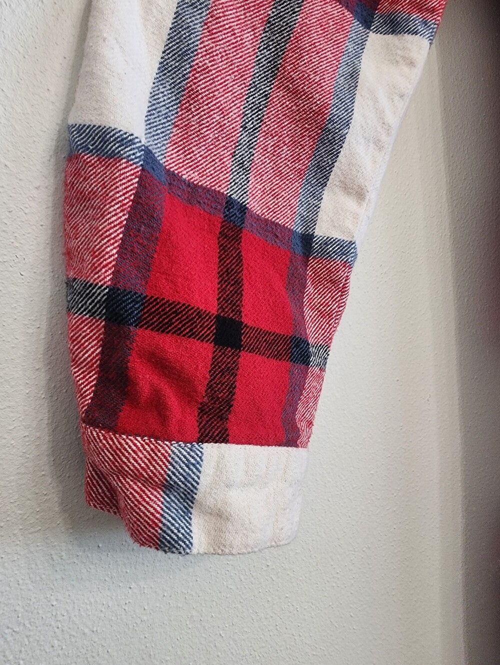 Plaid Flannel Dress Duster Button Down Long Sleeve Red White Med Dizzy Lizzy - Picture 5 of 15